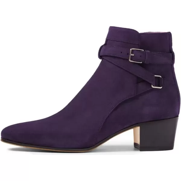 imageFSJ Women Elegant Round Toe Ankle Boots Comfortable Walking Mid High Chunky Heel Strappy Buckle Dress Shoes Size 415 M USDark Purple