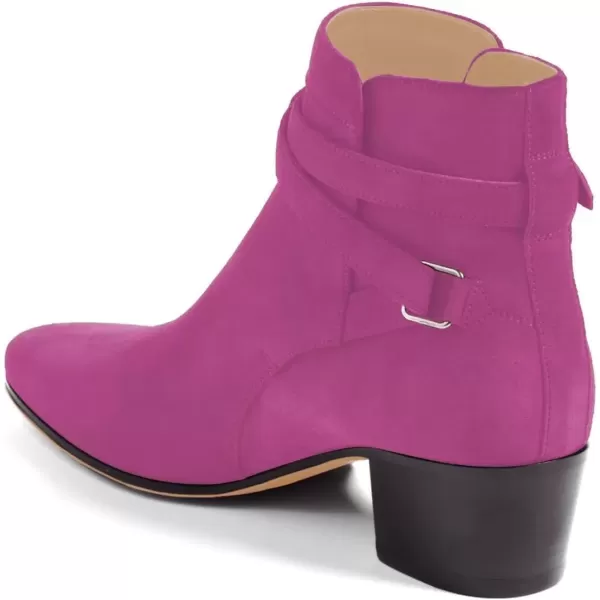 imageFSJ Women Elegant Round Toe Ankle Boots Comfortable Walking Mid High Chunky Heel Strappy Buckle Dress Shoes Size 415 M USFushcia