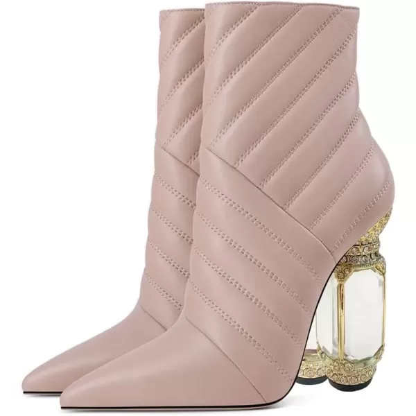 imageFSJ Women Fashion Ankle Boots Crystal Chunky High Heel Pointed Toe Side Zipper Comfort Dress Short Booties Size 415 USApricot
