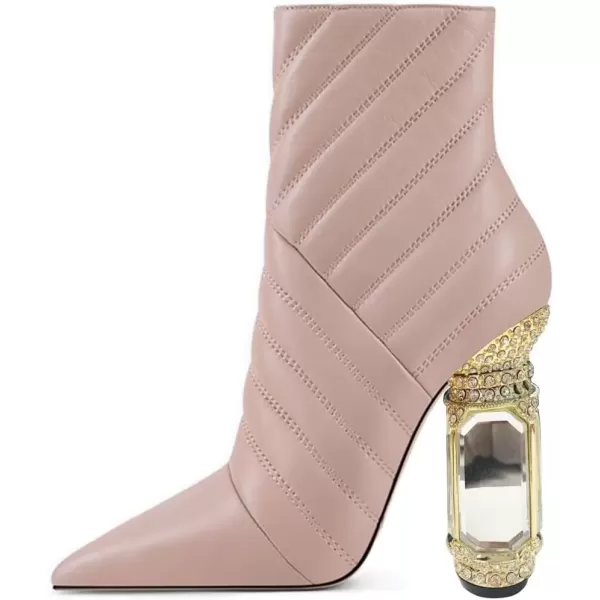 imageFSJ Women Fashion Ankle Boots Crystal Chunky High Heel Pointed Toe Side Zipper Comfort Dress Short Booties Size 415 USApricot