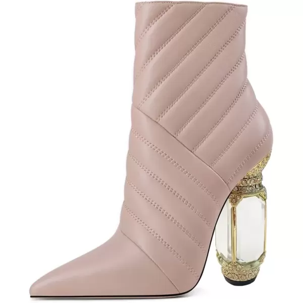 imageFSJ Women Fashion Ankle Boots Crystal Chunky High Heel Pointed Toe Side Zipper Comfort Dress Short Booties Size 415 USApricot