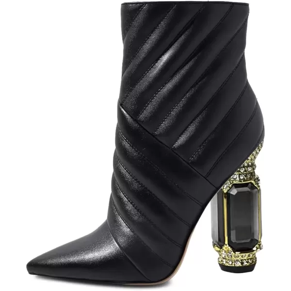 imageFSJ Women Fashion Ankle Boots Crystal Chunky High Heel Pointed Toe Side Zipper Comfort Dress Short Booties Size 415 USBlack