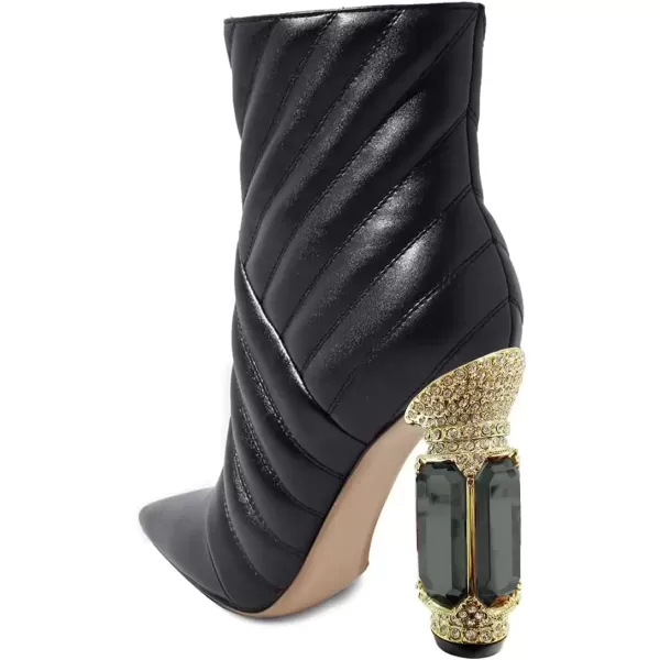 imageFSJ Women Fashion Ankle Boots Crystal Chunky High Heel Pointed Toe Side Zipper Comfort Dress Short Booties Size 415 USBlack