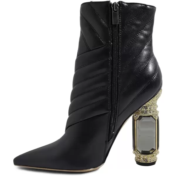 imageFSJ Women Fashion Ankle Boots Crystal Chunky High Heel Pointed Toe Side Zipper Comfort Dress Short Booties Size 415 USBlack