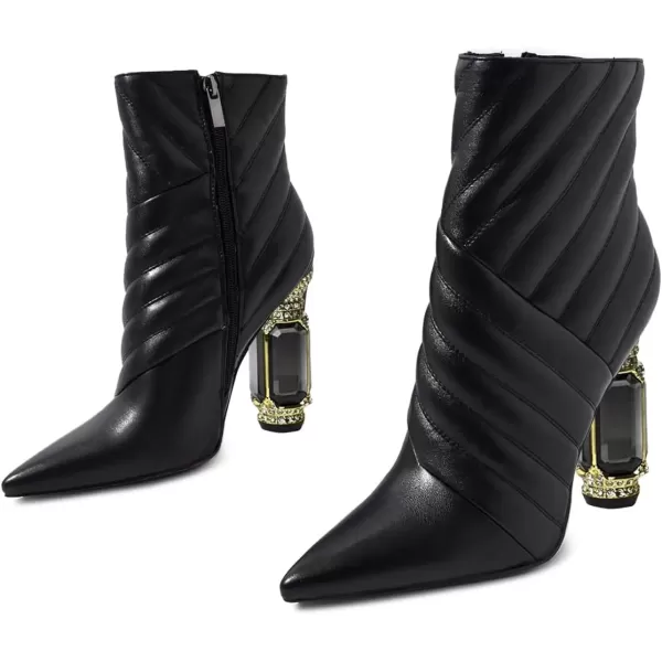 imageFSJ Women Fashion Ankle Boots Crystal Chunky High Heel Pointed Toe Side Zipper Comfort Dress Short Booties Size 415 USBlack
