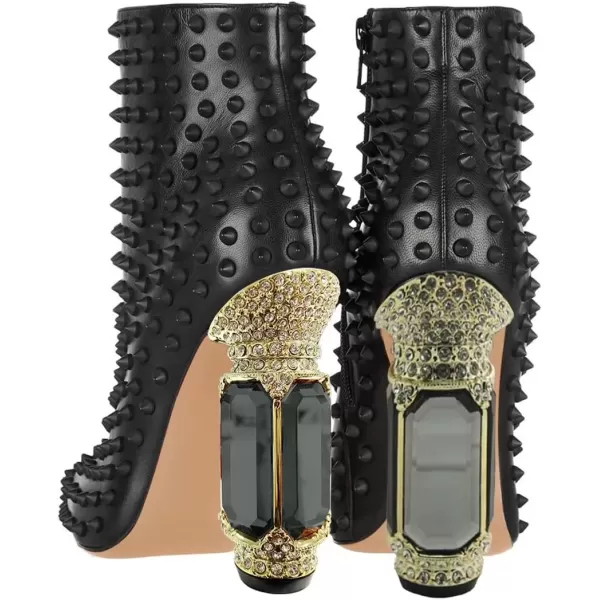 imageFSJ Women Fashion Ankle Boots Crystal Chunky High Heel Pointed Toe Side Zipper Comfort Dress Short Booties Size 415 USBlack Rivets Matte
