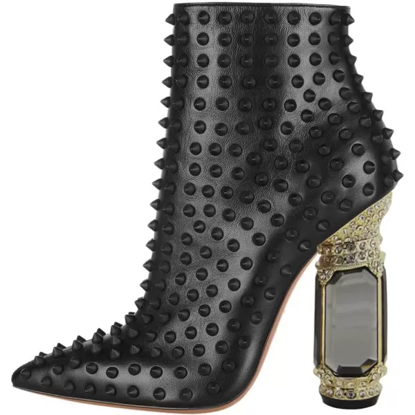 imageFSJ Women Fashion Ankle Boots Crystal Chunky High Heel Pointed Toe Side Zipper Comfort Dress Short Booties Size 415 USBlack Rivets Matte