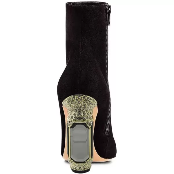 imageFSJ Women Fashion Ankle Boots Crystal Chunky High Heel Pointed Toe Side Zipper Comfort Dress Short Booties Size 415 USBlack Suede