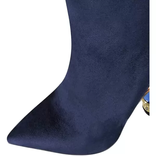 imageFSJ Women Fashion Ankle Boots Crystal Chunky High Heel Pointed Toe Side Zipper Comfort Dress Short Booties Size 415 USBlue