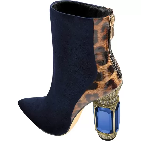 imageFSJ Women Fashion Ankle Boots Crystal Chunky High Heel Pointed Toe Side Zipper Comfort Dress Short Booties Size 415 USBlue