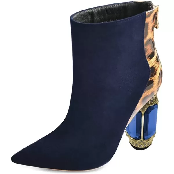 imageFSJ Women Fashion Ankle Boots Crystal Chunky High Heel Pointed Toe Side Zipper Comfort Dress Short Booties Size 415 USBlue