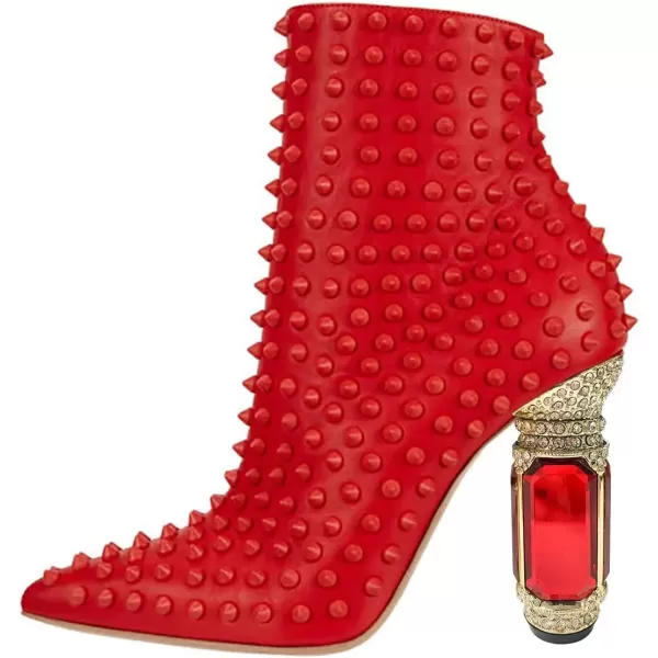 imageFSJ Women Fashion Ankle Boots Crystal Chunky High Heel Pointed Toe Side Zipper Comfort Dress Short Booties Size 415 USRed Rivets