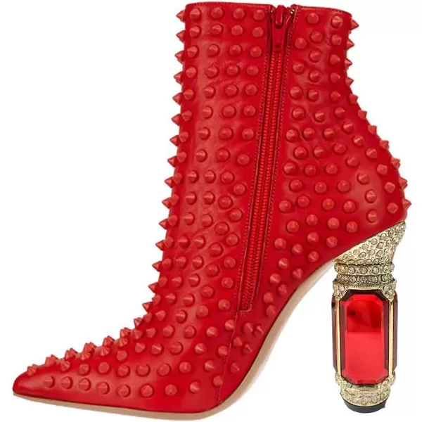 imageFSJ Women Fashion Ankle Boots Crystal Chunky High Heel Pointed Toe Side Zipper Comfort Dress Short Booties Size 415 USRed Rivets
