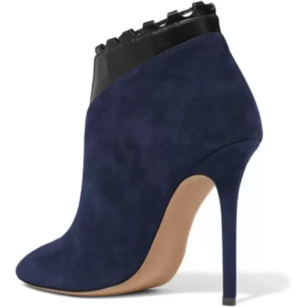 imageFSJ Women Fashion Closed Toe Ankle Booties Lace Up Bowknot High Heels Pumps Stilettos Winter Dress Office Wedding Shoes Size 415 USDark Blue