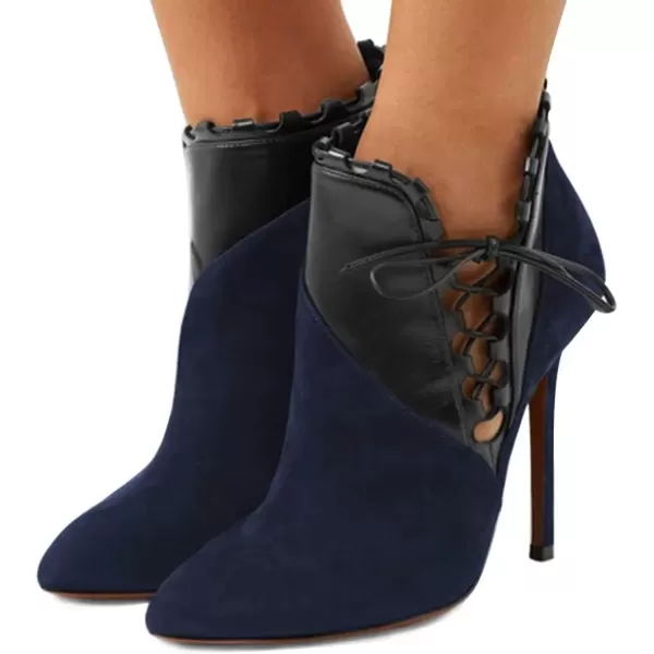 imageFSJ Women Fashion Closed Toe Ankle Booties Lace Up Bowknot High Heels Pumps Stilettos Winter Dress Office Wedding Shoes Size 415 USDark Blue
