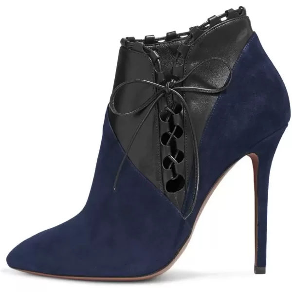 imageFSJ Women Fashion Closed Toe Ankle Booties Lace Up Bowknot High Heels Pumps Stilettos Winter Dress Office Wedding Shoes Size 415 USDark Blue