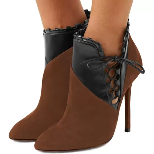 imageFSJ Women Fashion Closed Toe Ankle Booties Lace Up Bowknot High Heels Pumps Stilettos Winter Dress Office Wedding Shoes Size 415 USKhaki