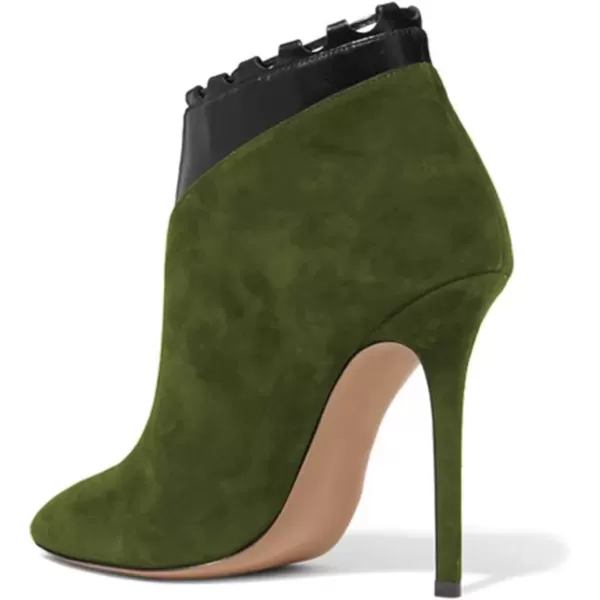 imageFSJ Women Fashion Closed Toe Ankle Booties Lace Up Bowknot High Heels Pumps Stilettos Winter Dress Office Wedding Shoes Size 415 USOlive Green