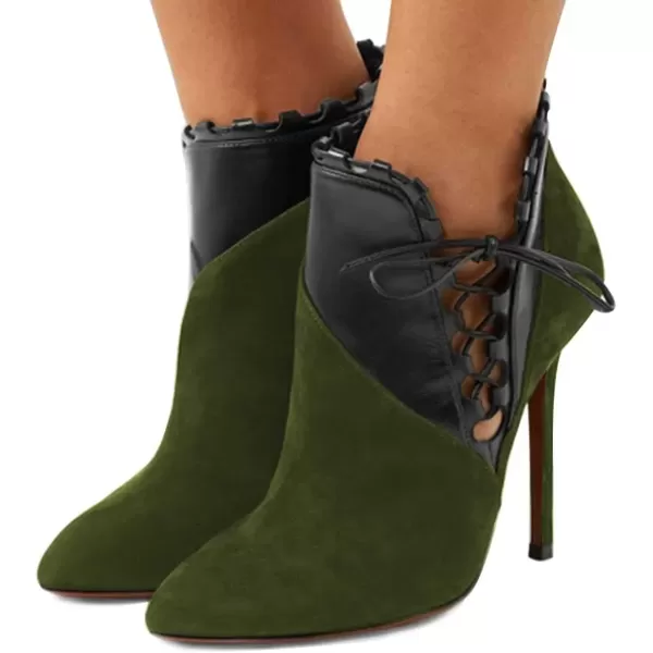 imageFSJ Women Fashion Closed Toe Ankle Booties Lace Up Bowknot High Heels Pumps Stilettos Winter Dress Office Wedding Shoes Size 415 USOlive Green