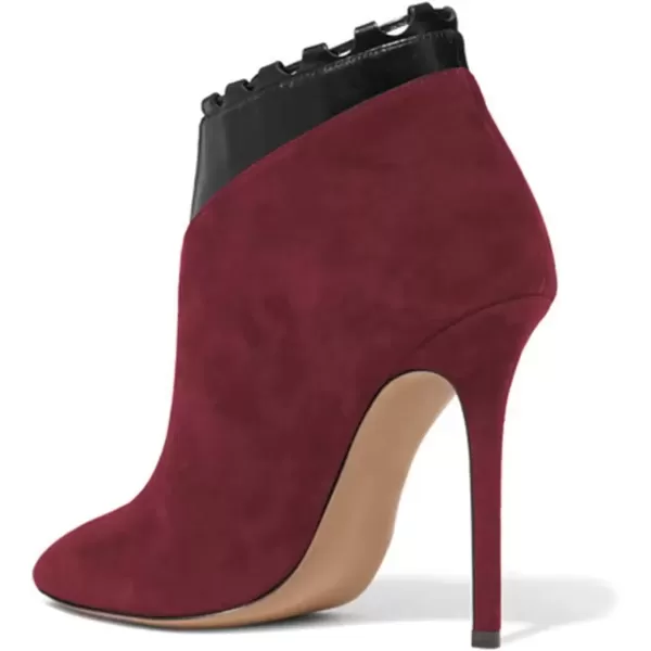 imageFSJ Women Fashion Closed Toe Ankle Booties Lace Up Bowknot High Heels Pumps Stilettos Winter Dress Office Wedding Shoes Size 415 USWine Red