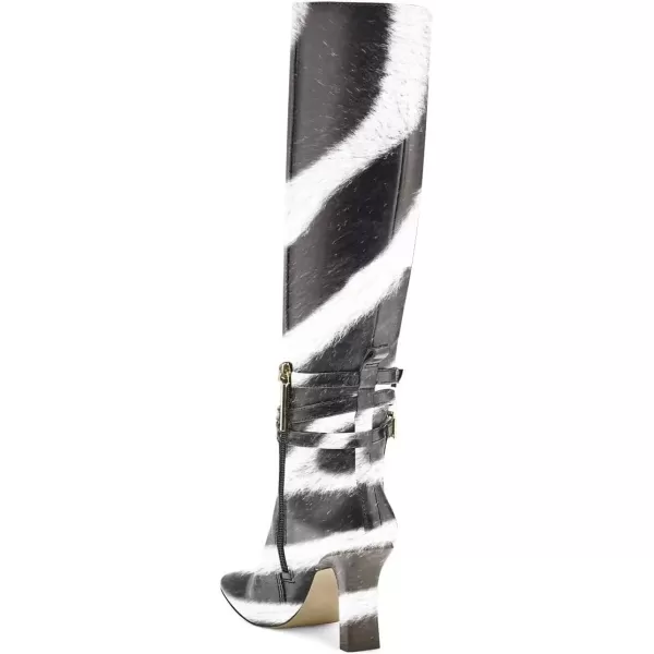 imageFSJ Women Fashion Knee High Long Boots Pull On Closed Toe Chunky Mid Heel Side Zipper Fall Winter Ladies Dress Party Casual Shoes Size 415 USBlack and White Stripe