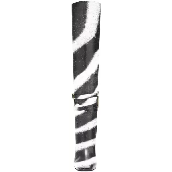 imageFSJ Women Fashion Knee High Long Boots Pull On Closed Toe Chunky Mid Heel Side Zipper Fall Winter Ladies Dress Party Casual Shoes Size 415 USBlack and White Stripe