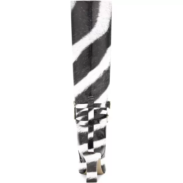 imageFSJ Women Fashion Knee High Long Boots Pull On Closed Toe Chunky Mid Heel Side Zipper Fall Winter Ladies Dress Party Casual Shoes Size 415 USBlack and White Stripe