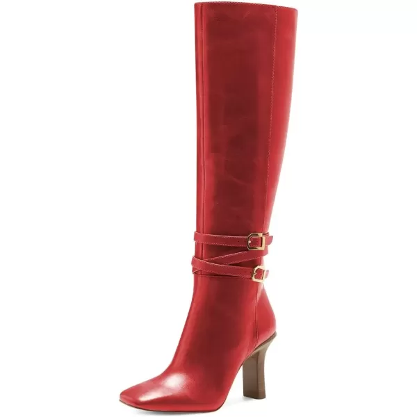 imageFSJ Women Fashion Knee High Long Boots Pull On Closed Toe Chunky Mid Heel Side Zipper Fall Winter Ladies Dress Party Casual Shoes Size 415 USDarkred
