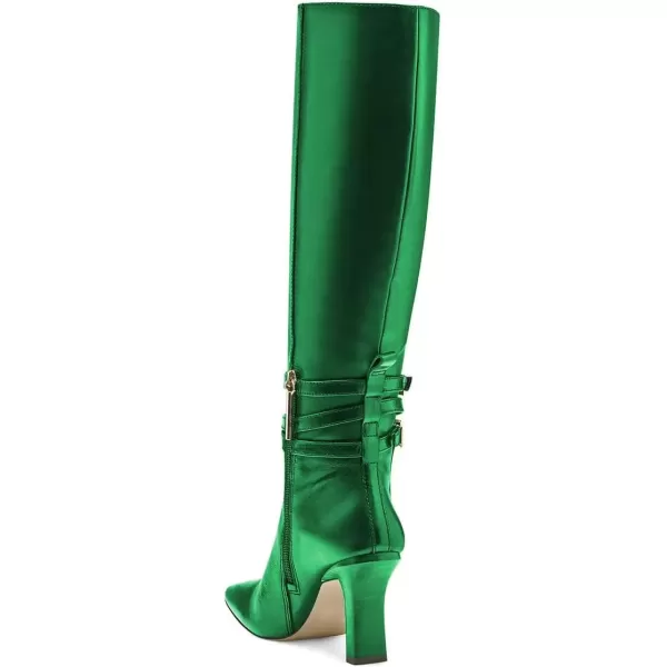 imageFSJ Women Fashion Knee High Long Boots Pull On Closed Toe Chunky Mid Heel Side Zipper Fall Winter Ladies Dress Party Casual Shoes Size 415 USGreen