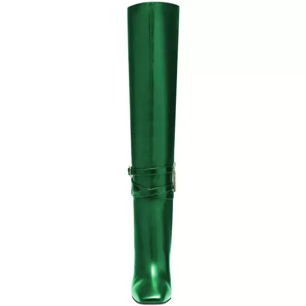 imageFSJ Women Fashion Knee High Long Boots Pull On Closed Toe Chunky Mid Heel Side Zipper Fall Winter Ladies Dress Party Casual Shoes Size 415 USGreen