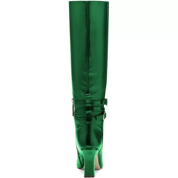 imageFSJ Women Fashion Knee High Long Boots Pull On Closed Toe Chunky Mid Heel Side Zipper Fall Winter Ladies Dress Party Casual Shoes Size 415 USGreen