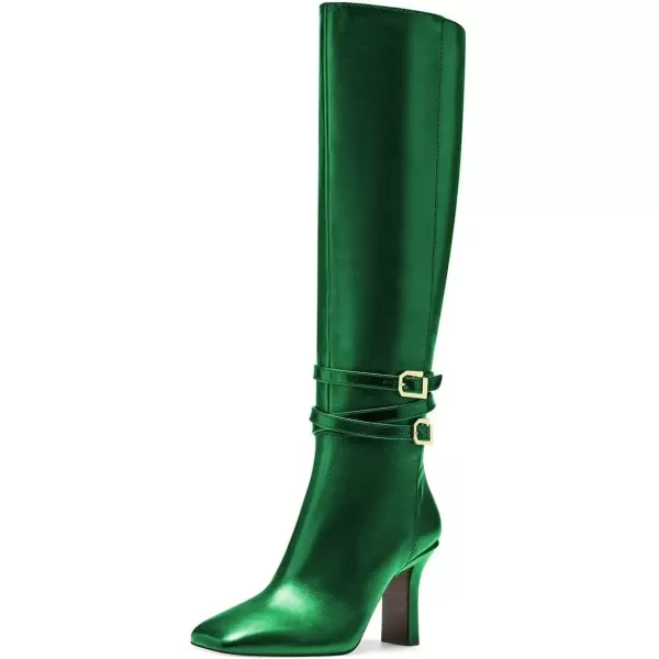 imageFSJ Women Fashion Knee High Long Boots Pull On Closed Toe Chunky Mid Heel Side Zipper Fall Winter Ladies Dress Party Casual Shoes Size 415 USGreen