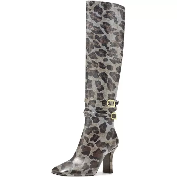 imageFSJ Women Fashion Knee High Long Boots Pull On Closed Toe Chunky Mid Heel Side Zipper Fall Winter Ladies Dress Party Casual Shoes Size 415 USLeopart Print