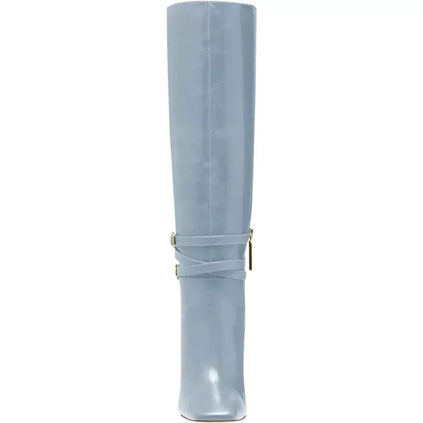 imageFSJ Women Fashion Knee High Long Boots Pull On Closed Toe Chunky Mid Heel Side Zipper Fall Winter Ladies Dress Party Casual Shoes Size 415 USLight Blue