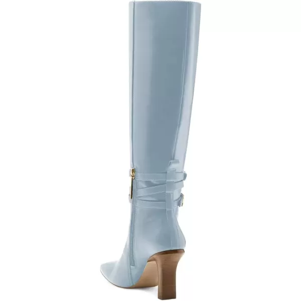 imageFSJ Women Fashion Knee High Long Boots Pull On Closed Toe Chunky Mid Heel Side Zipper Fall Winter Ladies Dress Party Casual Shoes Size 415 USLight Blue
