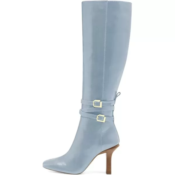 imageFSJ Women Fashion Knee High Long Boots Pull On Closed Toe Chunky Mid Heel Side Zipper Fall Winter Ladies Dress Party Casual Shoes Size 415 USLight Blue