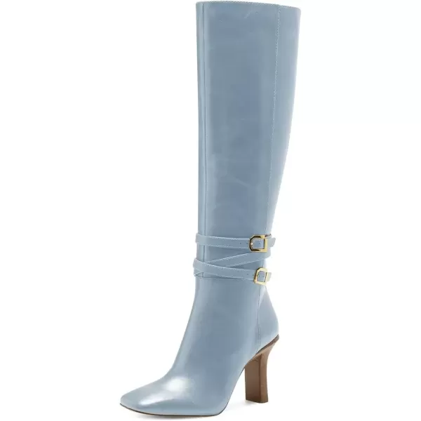 imageFSJ Women Fashion Knee High Long Boots Pull On Closed Toe Chunky Mid Heel Side Zipper Fall Winter Ladies Dress Party Casual Shoes Size 415 USLight Blue