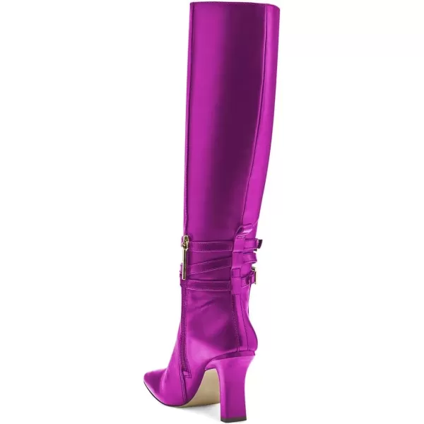 imageFSJ Women Fashion Knee High Long Boots Pull On Closed Toe Chunky Mid Heel Side Zipper Fall Winter Ladies Dress Party Casual Shoes Size 415 USMagenta