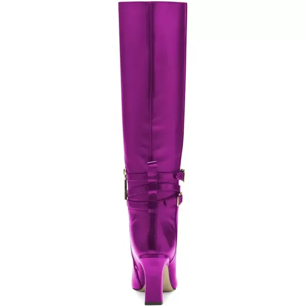 imageFSJ Women Fashion Knee High Long Boots Pull On Closed Toe Chunky Mid Heel Side Zipper Fall Winter Ladies Dress Party Casual Shoes Size 415 USMagenta