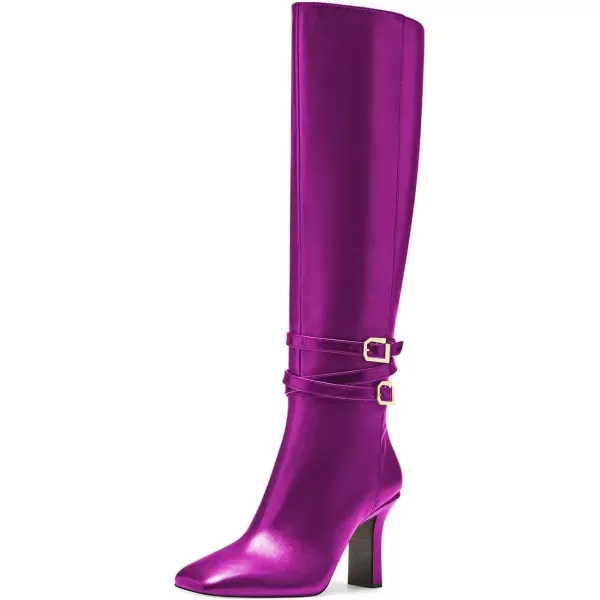 imageFSJ Women Fashion Knee High Long Boots Pull On Closed Toe Chunky Mid Heel Side Zipper Fall Winter Ladies Dress Party Casual Shoes Size 415 USMagenta