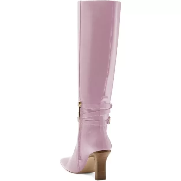 imageFSJ Women Fashion Knee High Long Boots Pull On Closed Toe Chunky Mid Heel Side Zipper Fall Winter Ladies Dress Party Casual Shoes Size 415 USPink
