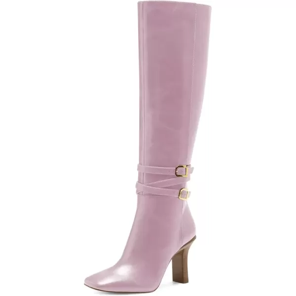 imageFSJ Women Fashion Knee High Long Boots Pull On Closed Toe Chunky Mid Heel Side Zipper Fall Winter Ladies Dress Party Casual Shoes Size 415 USPink