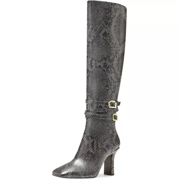 imageFSJ Women Fashion Knee High Long Boots Pull On Closed Toe Chunky Mid Heel Side Zipper Fall Winter Ladies Dress Party Casual Shoes Size 415 USSnakeskin