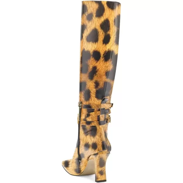 imageFSJ Women Fashion Knee High Long Boots Pull On Closed Toe Chunky Mid Heel Side Zipper Fall Winter Ladies Dress Party Casual Shoes Size 415 USYellow Leopart
