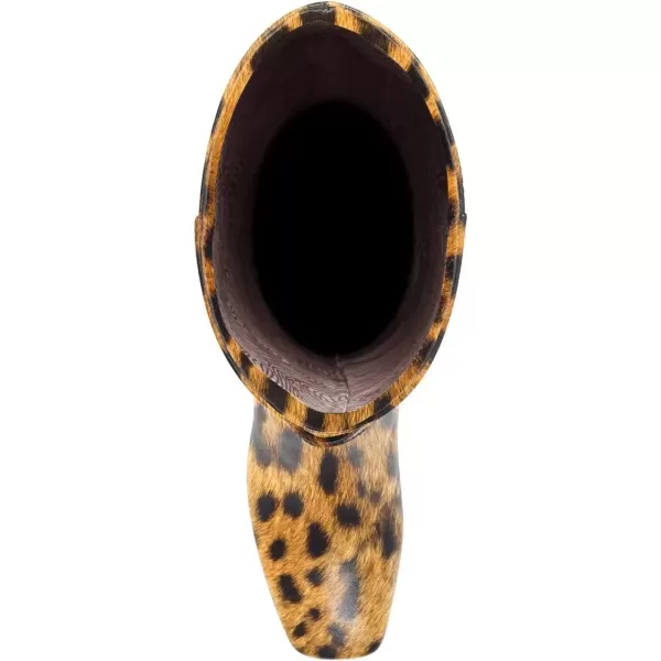 imageFSJ Women Fashion Knee High Long Boots Pull On Closed Toe Chunky Mid Heel Side Zipper Fall Winter Ladies Dress Party Casual Shoes Size 415 USYellow Leopart