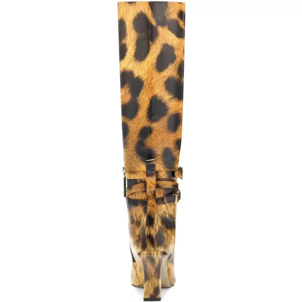 imageFSJ Women Fashion Knee High Long Boots Pull On Closed Toe Chunky Mid Heel Side Zipper Fall Winter Ladies Dress Party Casual Shoes Size 415 USYellow Leopart