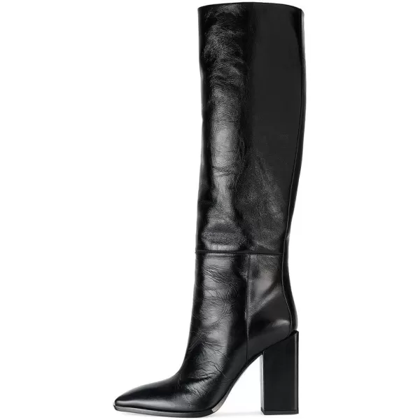 imageFSJ Women Fashion Knee High Stretch Long Boots Round Toe Block Chunky Heel Pull On Party Dress Shoes Size 415 USBlack