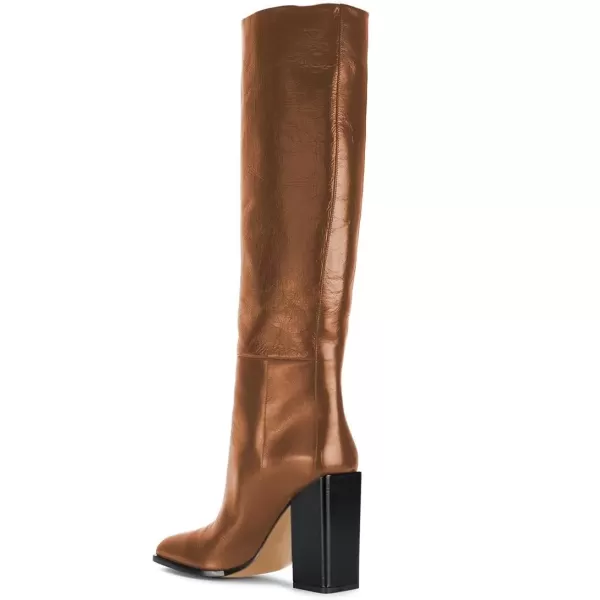 imageFSJ Women Fashion Knee High Stretch Long Boots Round Toe Block Chunky Heel Pull On Party Dress Shoes Size 415 USBrown