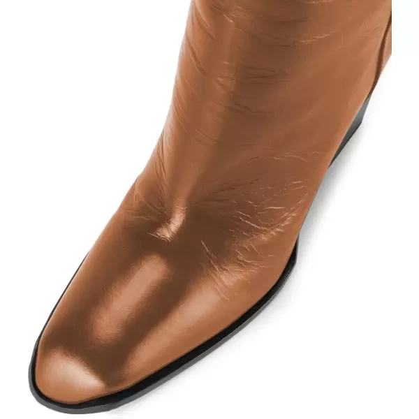 imageFSJ Women Fashion Knee High Stretch Long Boots Round Toe Block Chunky Heel Pull On Party Dress Shoes Size 415 USBrown
