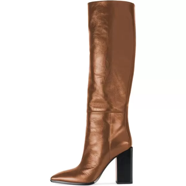 imageFSJ Women Fashion Knee High Stretch Long Boots Round Toe Block Chunky Heel Pull On Party Dress Shoes Size 415 USBrown